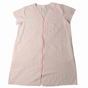 Croft Barrow Zippered Duster Robe Tunic Dress Pockets Size 1X Pink Striped Short